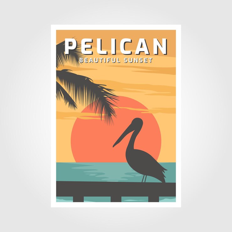 Pelikan vintage plakat rajskiej plaży vintage plakat wektor