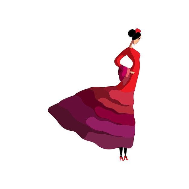Pełna Wdzięku Dziewczyna W Czerwonej Sukience Wykonująca Taniec Profesjonalna Tancerka Tańcząca Kobieta Koncepcja Flamenco Płaska Ilustracja Wektorowa