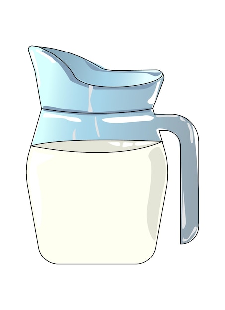 Pełny szklany dzbanek ilustracji wektorowych na białym tle Dzban mleka obrazu w stylu płaski kreskówka