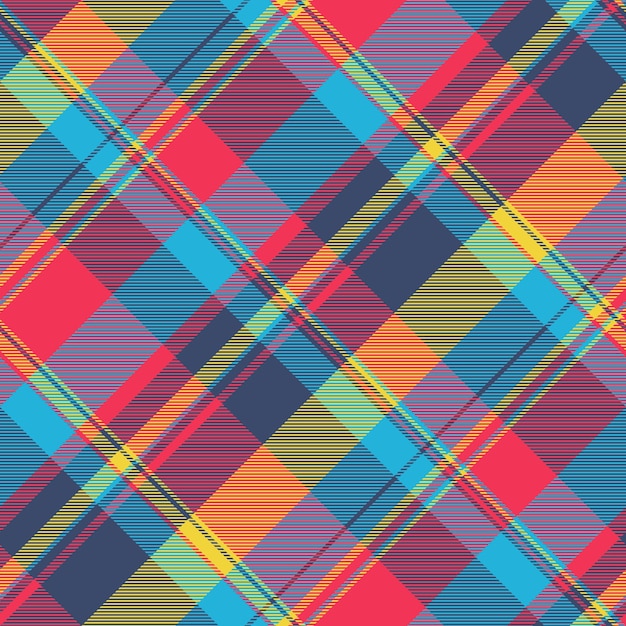 Pełny wzór sprawdzenia tła tapety wektorowej tkaniny tartan geometrycznej tekstury tkaniny plaid bez szwu w kolorach niebieskim i czerwonym