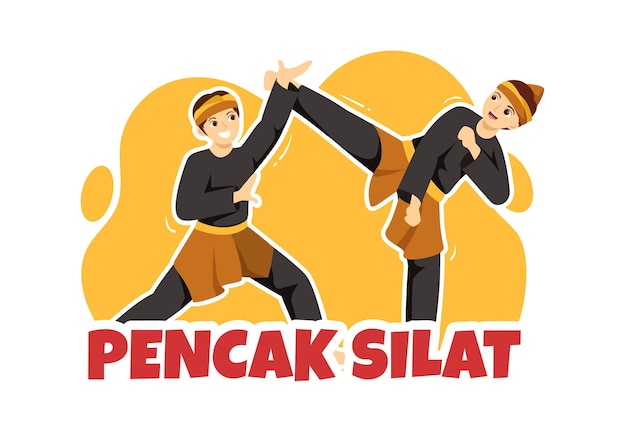 Plik wektorowy pencak silat ilustracja sportowa z ludźmi poza artystą sztuk walki z indonezji na baner internetowy