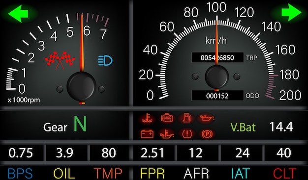 Performance dashboard with realtime telemetry Racing interface showing engine status and sensor data