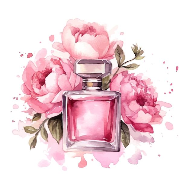 Perfumy I Kwiaty Róża Różowy Akwarela Clipartów Ilustracja Moda