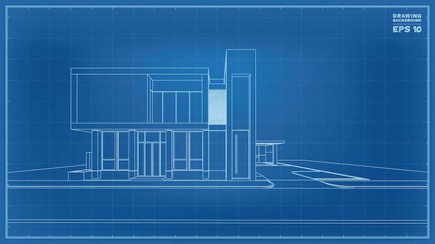 Perspektywa Planu. Renderowania 3d Z Tropikalnym Szkieletem Domu. Ilustracja Wektorowa Pomysł Budowy Domu.