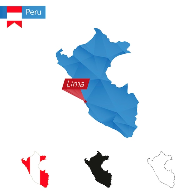 Peru Niebieska Mapa Low Poly Ze Stolicą Lima