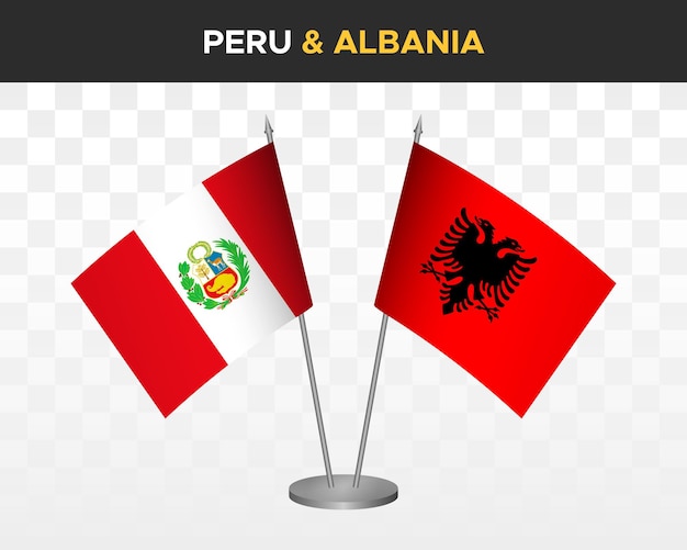 Peru Vs Albania Flagi Biurko Makieta Na Białym Tle 3d Wektor Ilustracja Stół Flaga