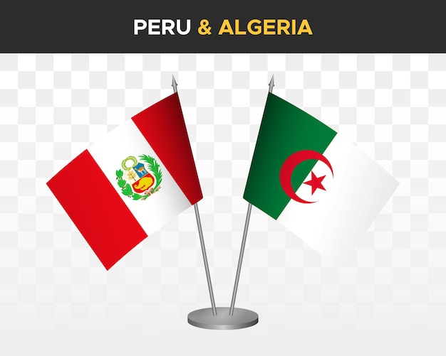 Peru Vs Algieria Biurko Flagi Makieta Na Białym Tle 3d Wektor Ilustracja Flaga Stołu