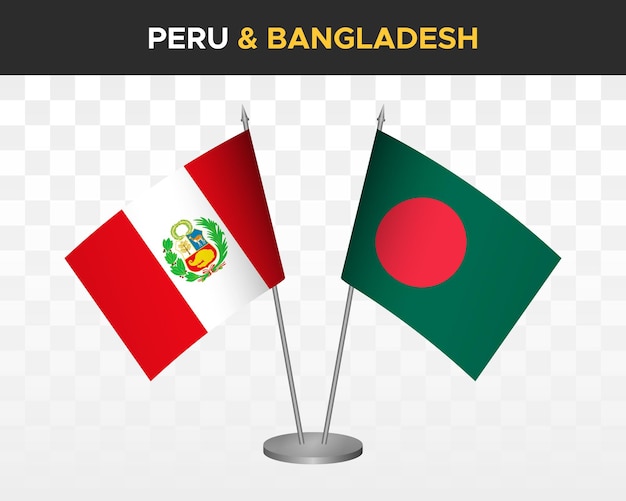 Peru Vs Bangladesz Flagi Biurko Makieta Na Białym Tle 3d Wektor Ilustracja Stół Flaga