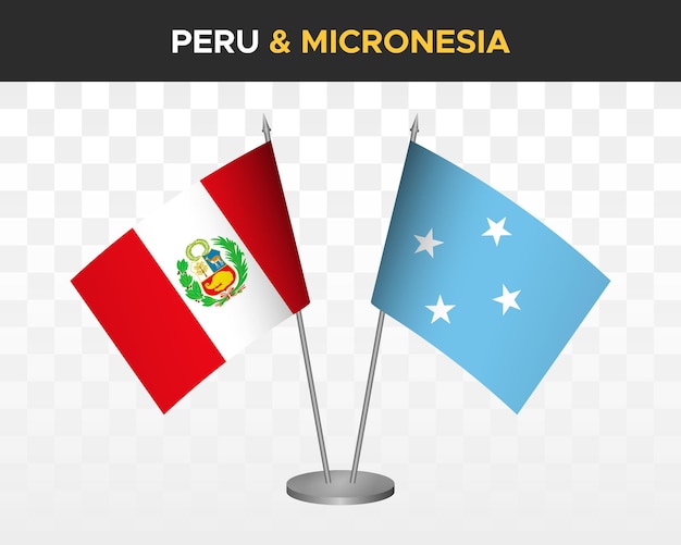 Peru Vs Mikronezja Flagi Biurko Makieta Na Białym Tle 3d Wektor Ilustracja Flaga Stołu