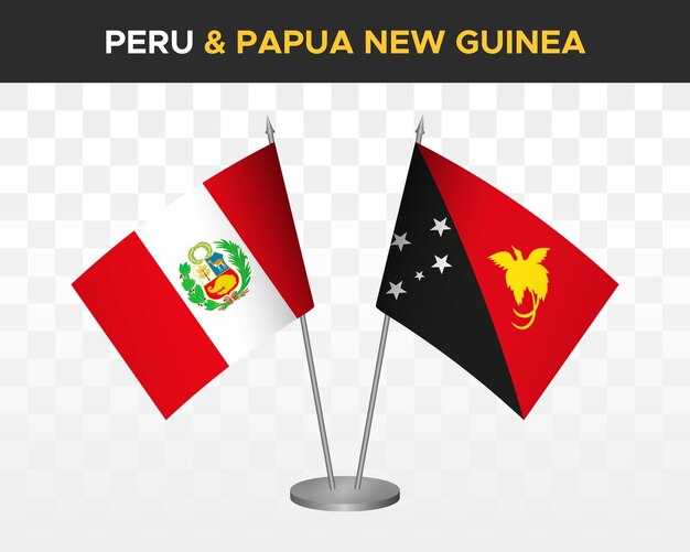 Peru Vs Papua Nowa Gwinea Flagi Biurko Makieta Na Białym Tle 3d Wektor Ilustracja Stół Flaga