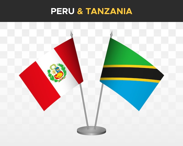 Peru Vs Tanzania Flagi Na Biurko Makieta Na Białym Tle 3d Wektor Ilustracja Flaga Stołu