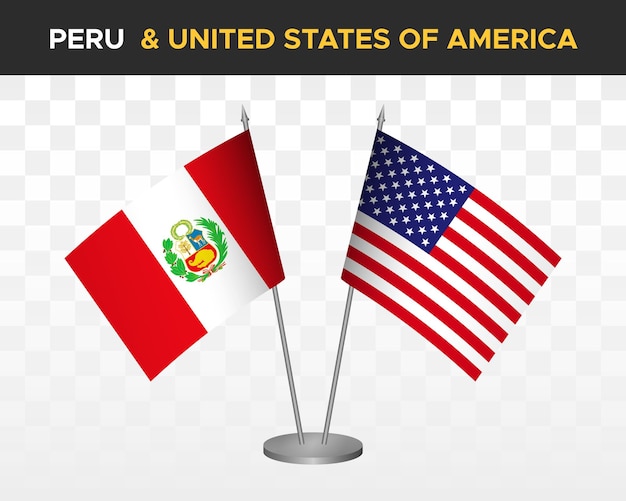 Peru Vs Usa Stany Zjednoczone Ameryki Biurko Flagi Makieta Na Białym Tle 3d Wektor Ilustracja Flaga Stołu
