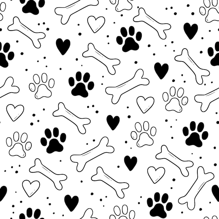 Wektor pet ślad bez szwu deseń zwierzęta domowe pies kot ślad tła z elementem kości serca szczeniak kotek tekstury doodle rysowane tapety vector