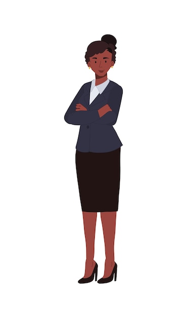 Pewna Koncepcja African American Bizneswoman Atrakcyjne Udane Kobiety Biznesu Płaskie Wektorowe Ilustracje Kreskówek