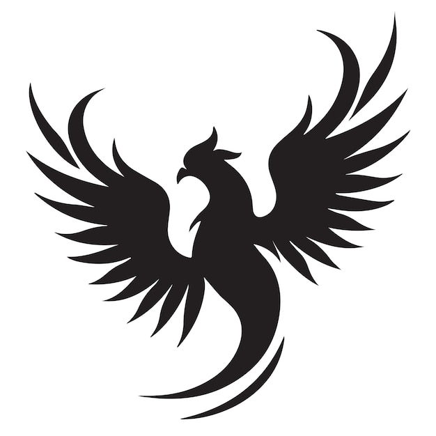 Phoenix Minimalna Czarno-biała Ikona Wektora Izolowane Artystyczne Logo Pomysły Na Tatuaż Potężnego Ptaka