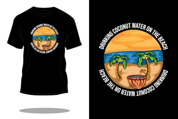 Picie wody kokosowej na plaży w stylu retro t shirt