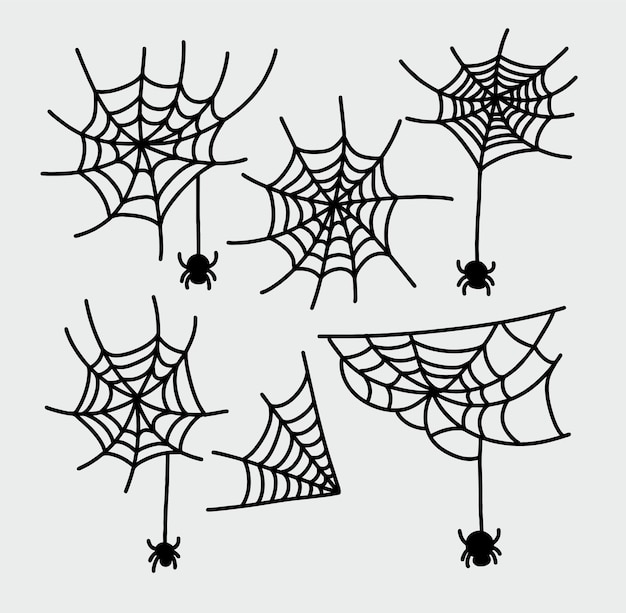 pider w sieci web na białym tle. Ustaw ilustracji wektorowych.