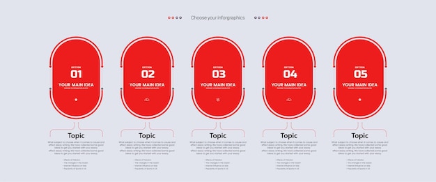 Plik wektorowy pięć czerwonych opcji projektowania szablonów infograficznych pięć elementów nowoczesnego czerwonego stylu infograficznego