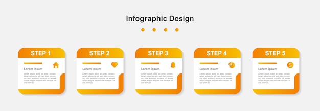 Pięć Kroków Pomarańczowy Abstrakcyjny Szablon Biznesowy Infografiki