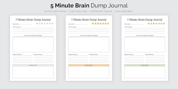 Plik wektorowy pięciominutowy dziennik zrzutu mózgu i szablon projektu trackera