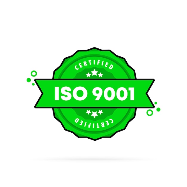 Pieczęć Iso 9001. Wektor. Ikona Odznaki Iso 9001. Certyfikowane Logo Odznaki. Szablon Pieczęci. Etykieta, Naklejka, Ikony. Wektor Eps 10. Na Białym Tle.