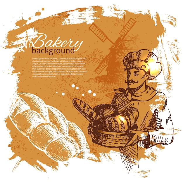 Piekarnia szkic tło. Vintage ręcznie rysowane ilustracja