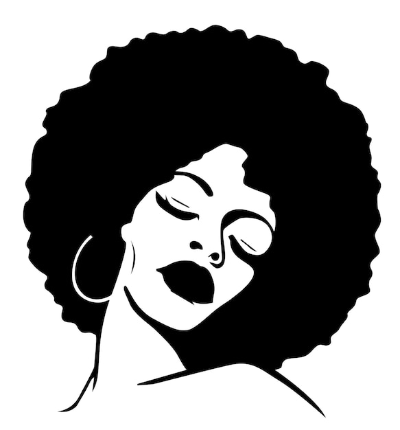 Plik wektorowy piękna afroamerykanka, profil sylwetki w kolorze czarnym, kręcone włosy.