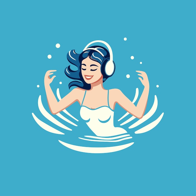 Plik wektorowy piękna dziewczyna w słuchawkach pływa w basenie ilustracja wektorowa