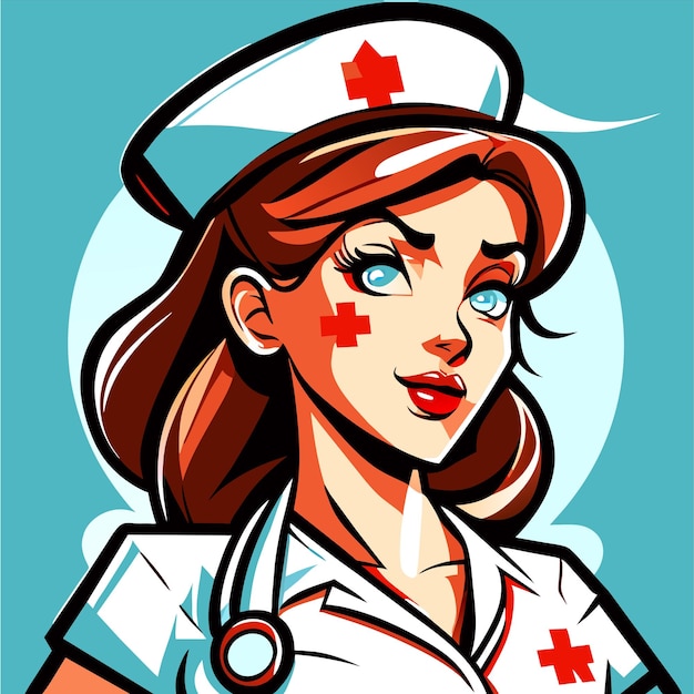Plik wektorowy piękna gorąca pielęgniarka ręcznie narysowana płaska stylowa naklejka kreskówkowa ikonka koncepcja izolowana ilustracja