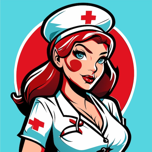 Plik wektorowy piękna gorąca pielęgniarka ręcznie narysowana płaska stylowa naklejka kreskówkowa ikonka koncepcja izolowana ilustracja
