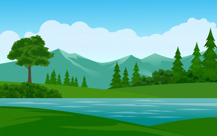 Piękna górska ilustracja z rzeką
