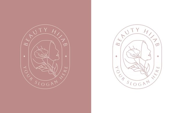 Piękna hidżab kobieta grafika liniowa z logo liścia botanicznego natury