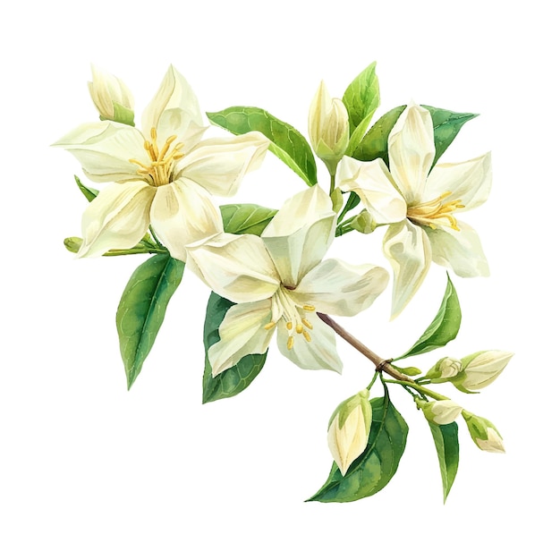 Plik wektorowy piękna ilustracja kwiatów jasminu w akwarelach