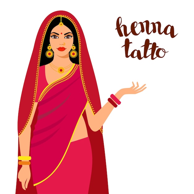 Piękna Indyjska Brunetka Młoda Kobieta W Kolorowym Sari Na Białym Tle