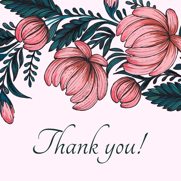 Piękna Karta Z Podziękowaniami Z Kompozycją Ręcznie Rysowanej Karty Kwiatowej Ramki Kwiatowej
