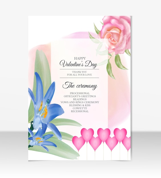 Plik wektorowy piękna karta zaproszenie na ślub z akwarelową dekoracją kwiatową premium wektor