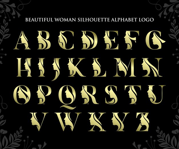 Plik wektorowy piękna kobieca sylwetka zestaw logo alfabetu