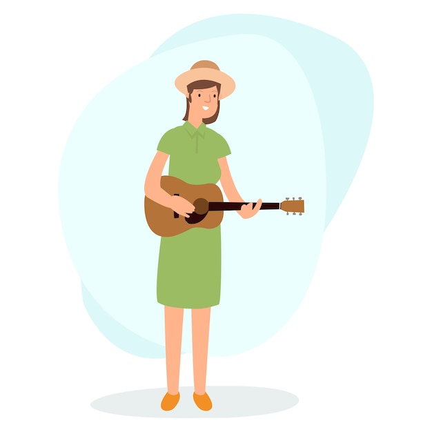 Piękna kobieta gra na gitarze na białym tle