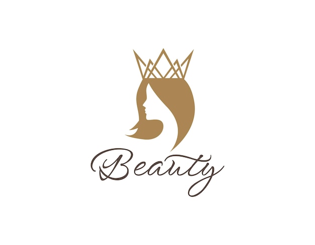 Plik wektorowy piękna kobieta z szablonem projektu logo korony