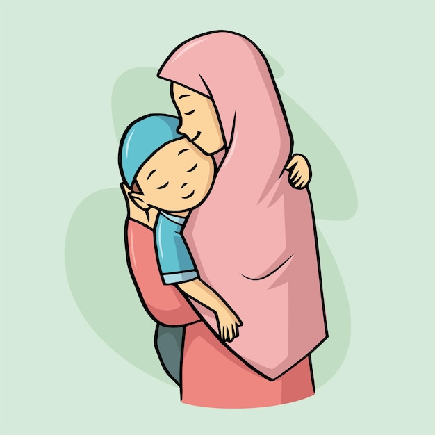 Piękna Matka W Hidżabie Trzymająca Syna
