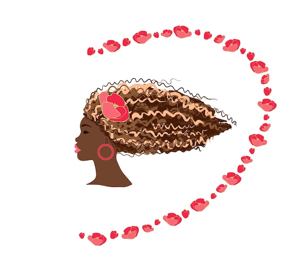 Plik wektorowy piękna młoda afrykańska kobieta z kręconymi blond włosami i kwiatami na głowie