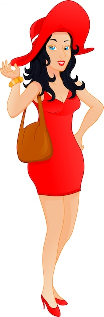 Piękna młoda kobieta w czerwonym kapeluszu, moda model