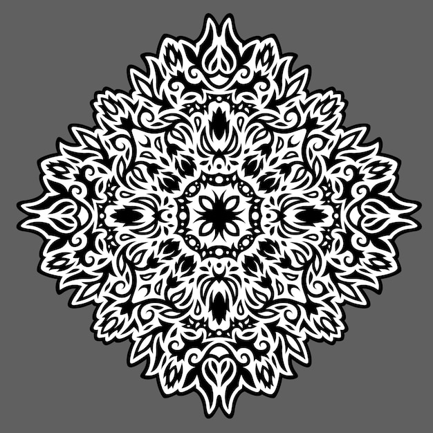 Piękna Monochromatyczna Ilustracja Tatuaż Plemienny Z Abstrakcyjnym Czarno-białym Kwiatowym Wzorem Na Białym Tle