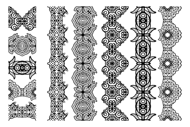 Piękna monochromatyczna ilustracja wektorowa z abstrakcyjnym czarnym bezszwowym zestawem pędzli na białym tle na białym tle