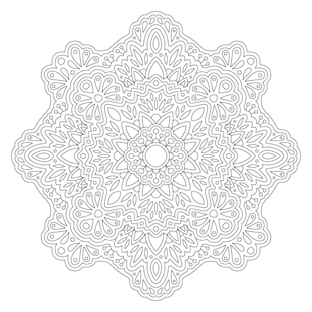 Piękna monochromatyczna liniowa wektorowa ilustracja dla dorosłych kolorowanki książki z abstrakcyjnym orientalnym wzorem na białym tle na białym tle