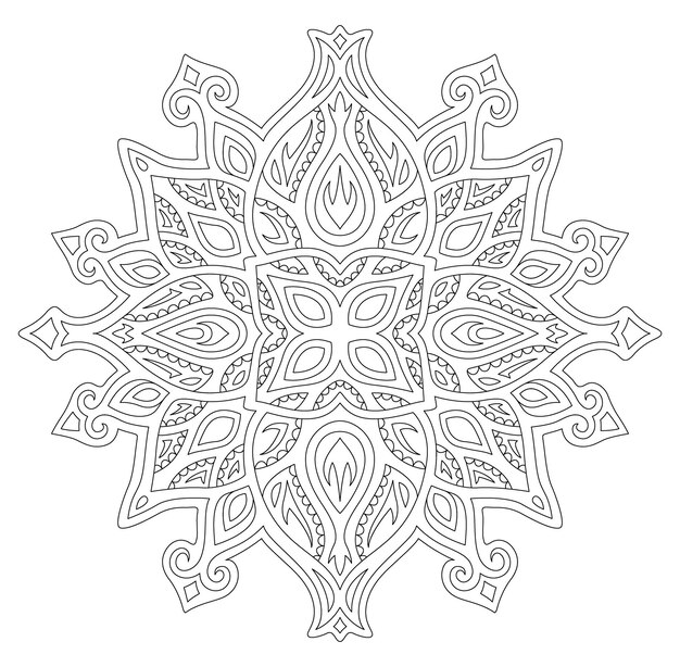 Piękna monochromatyczna liniowa wektorowa ilustracja dla dorosłych kolorowanki książki z abstrakcyjnym wzorem plemiennym na białym tle na białym tle