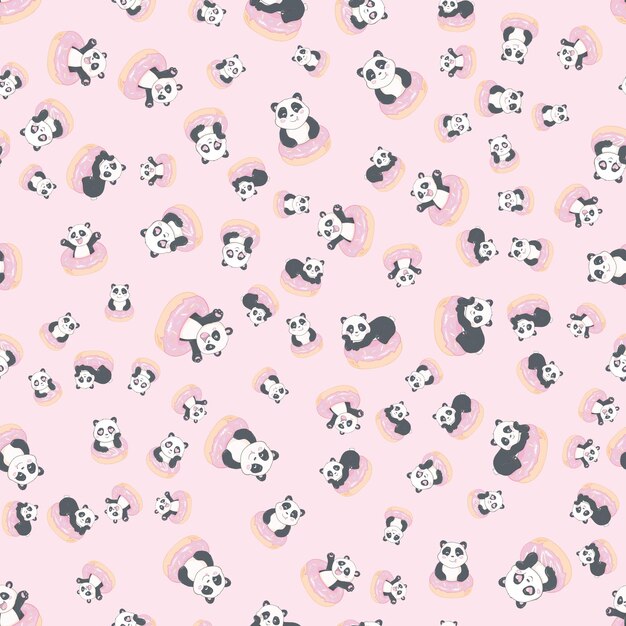 Piękna panda trzyma wzór pączka na białym tle