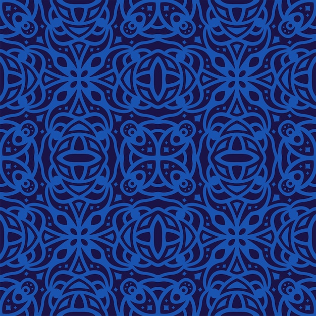 Piękna Plemienna Ilustracja Wektorowa Z Abstrakcyjnym Niebieskim Kwadratem Bezszwowym Wzorem