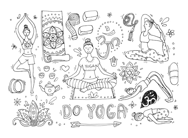 Plik wektorowy piękna, ręcznie rysowana ilustracja do rysunku w stylu doodle jogi