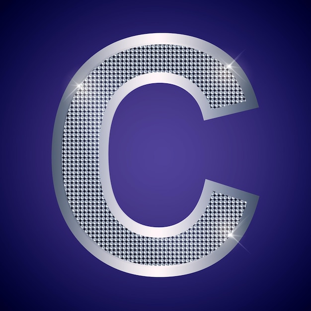Plik wektorowy piękna srebrna litera c z brylantami. czcionka wektorowa, krój alfabetu dla logo lub ikony eps10